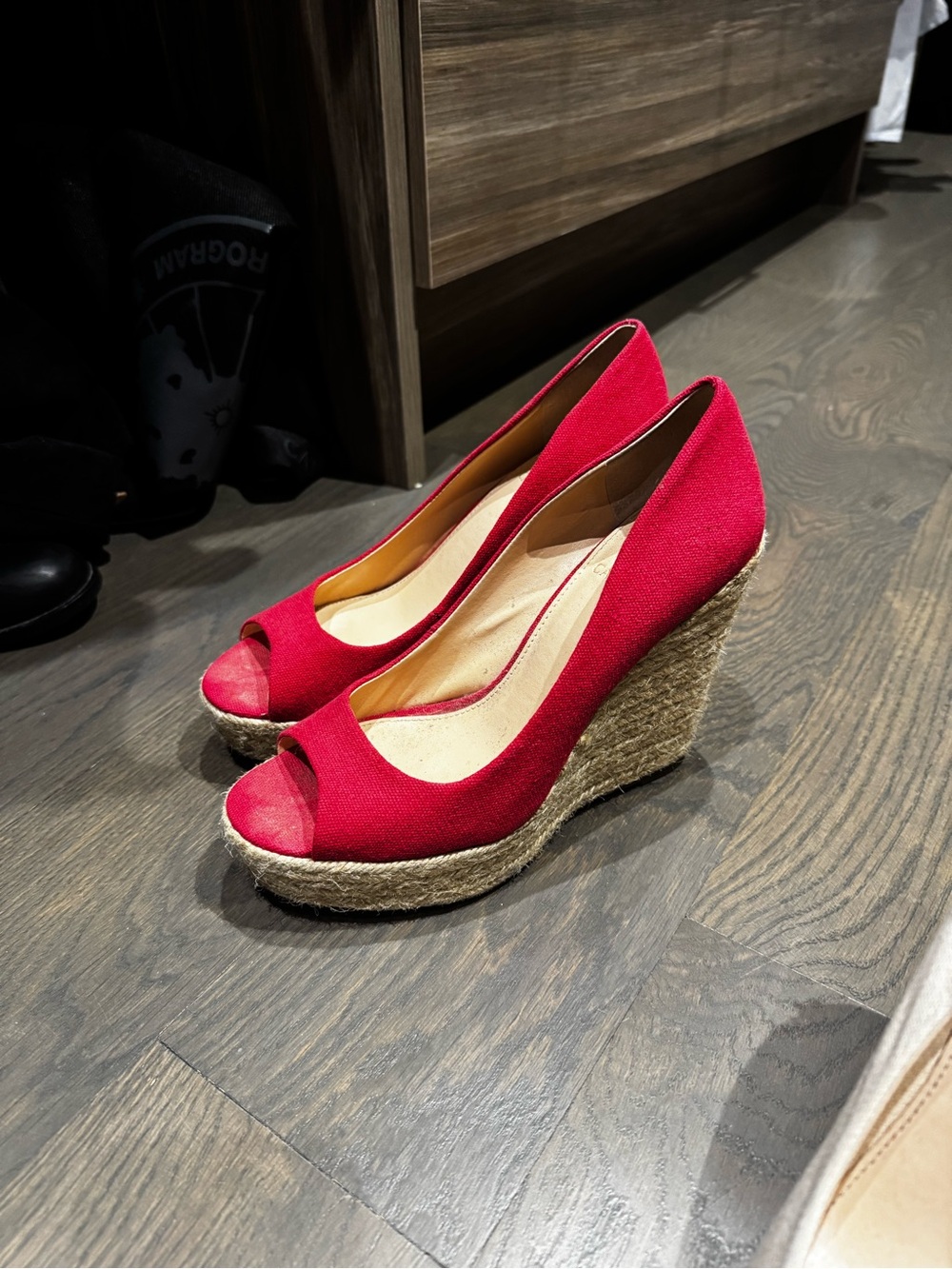 Red & Off-white Espadrille Wedge Peep-Toe Pumps - amazing price for both pairs!